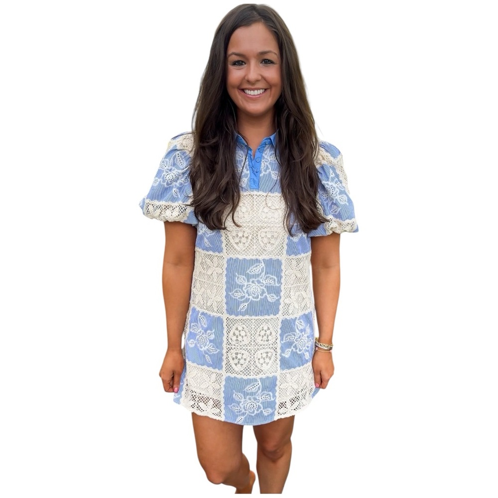 Sofie The Label Blue and Cream Lace Women's Mini Dress